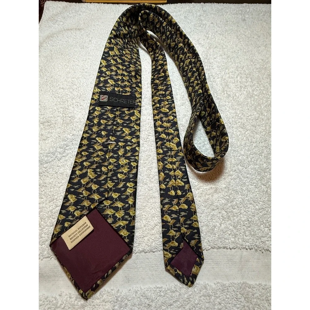 Schreter National Audubon Society Silk Tie Summer Shorebirds Navy Gold Italy USA